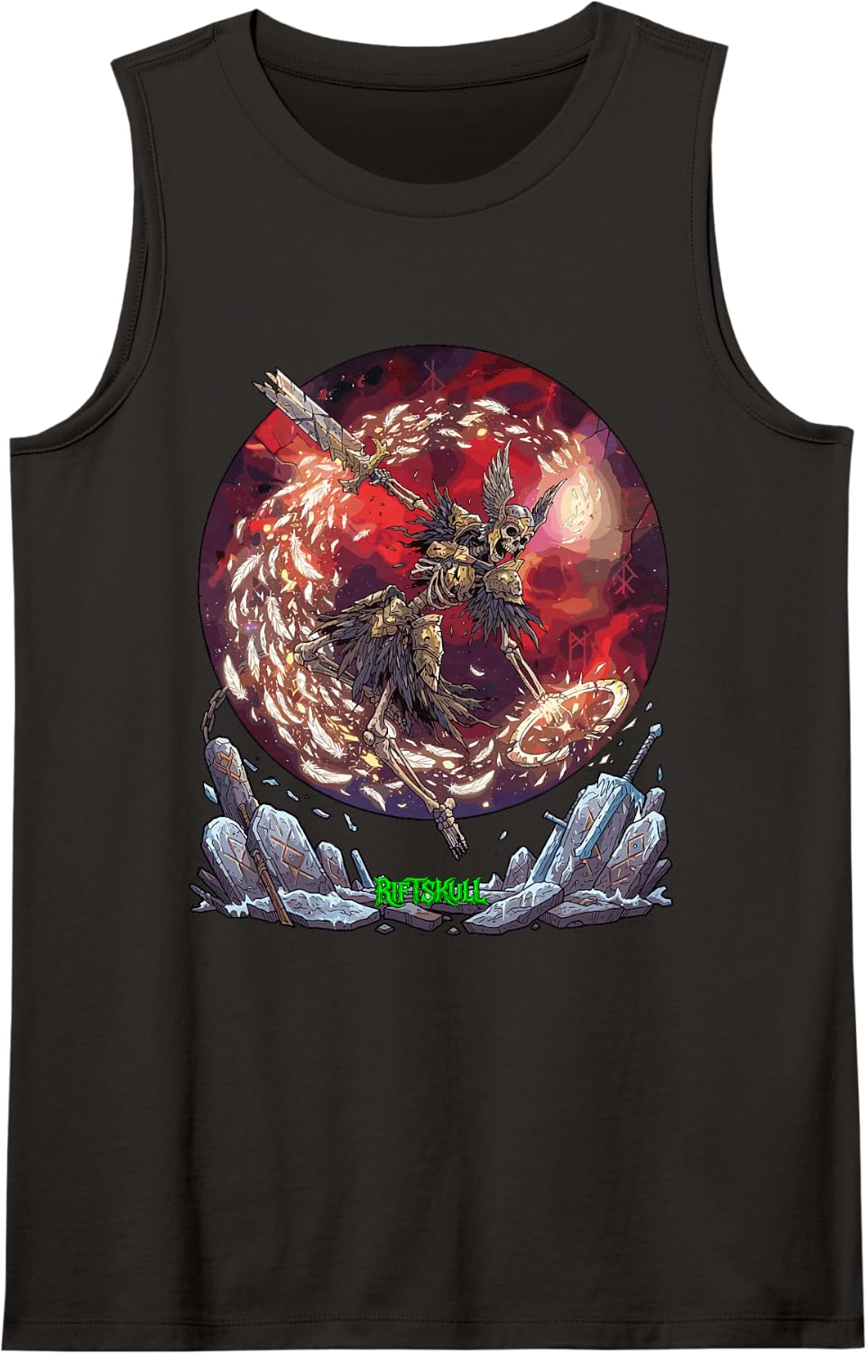 Valkyrie Skeleton Warrior Heavy Metal Gothic Dark Fantasy Sleeveless Tank Top - Black