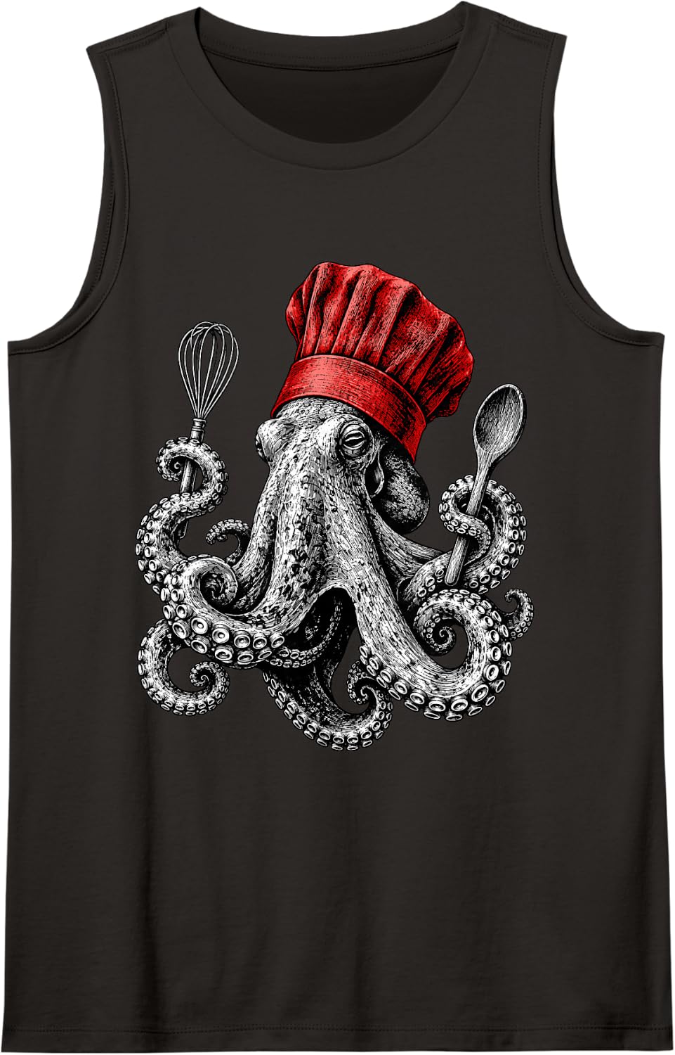 Chef Octopus Cooking Seafood Kitchen Cook Tools Sleeveless Tank Top - Black
