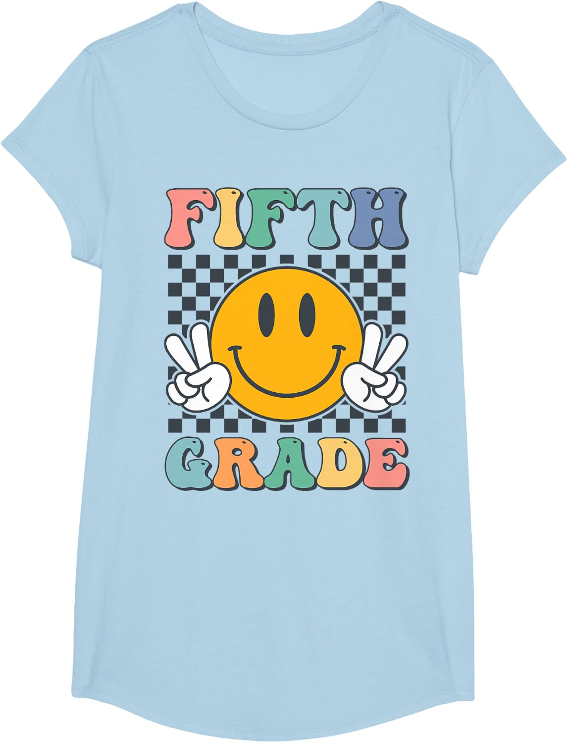 Fifth Grade Team Shirts for Teachers Boys Girls Retro Smile 5th Grade Tees - Girls Baby Blue