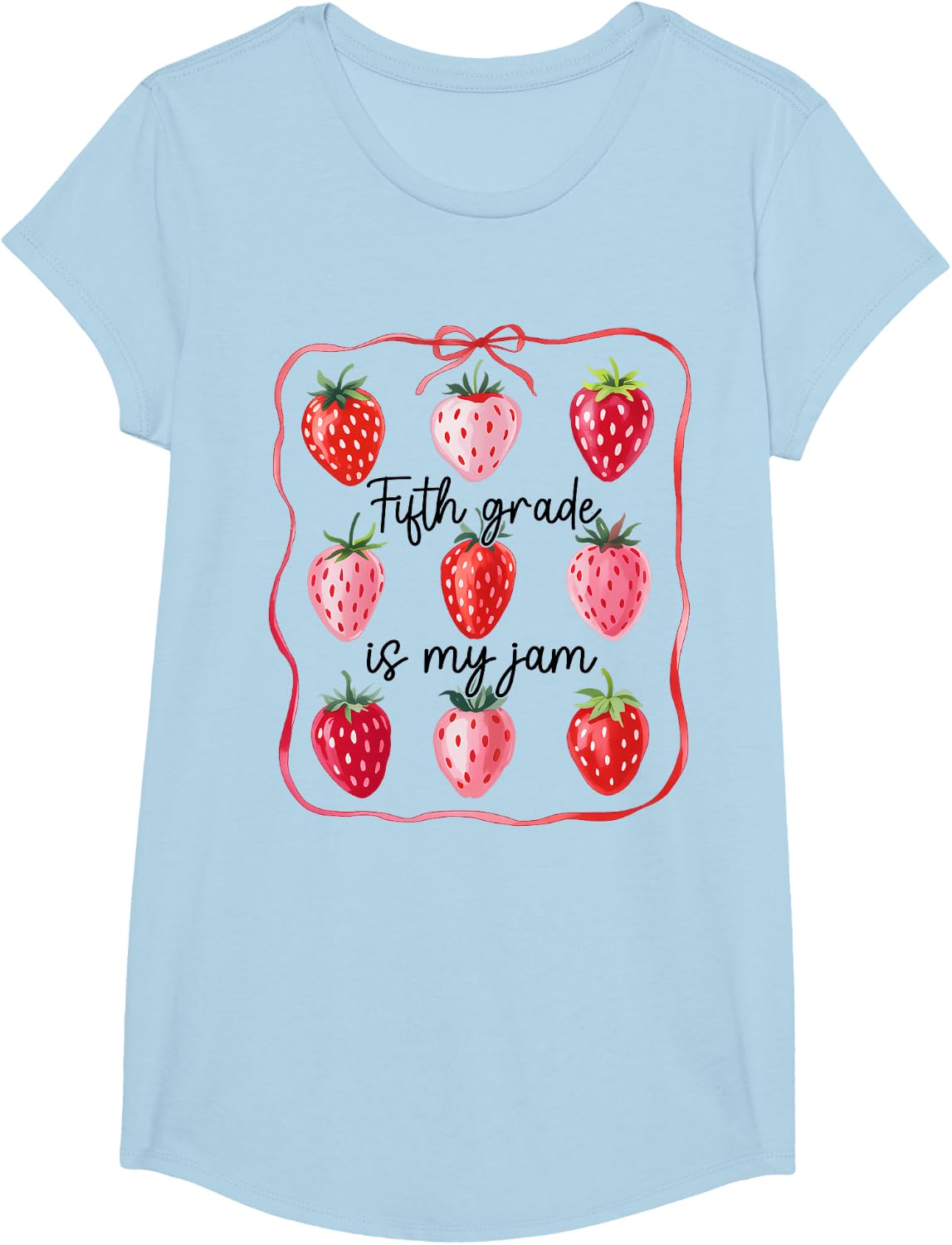 Fifth Grade Is My Jam Strawberry 5th Grade Back To School T-Shirt - Girls Baby Blue