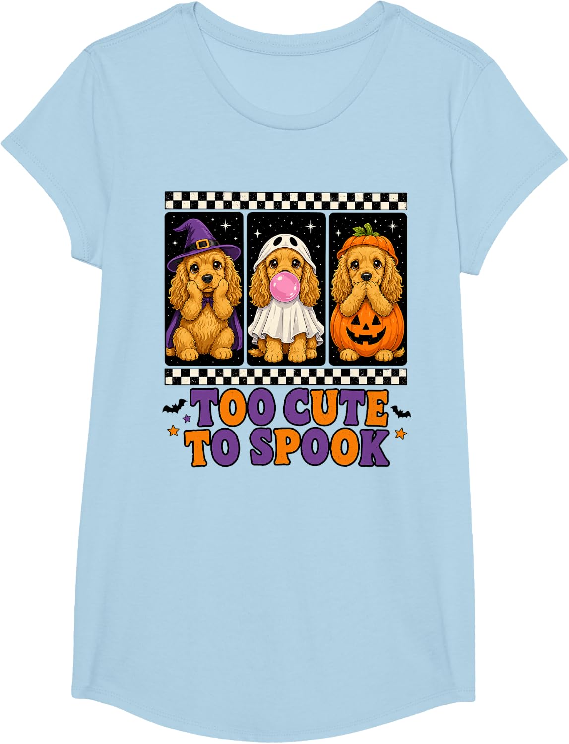 Too Cute to Spook | Cute Puppy Dog Halloween Cocker Spaniel T-Shirt - Girls Baby Blue