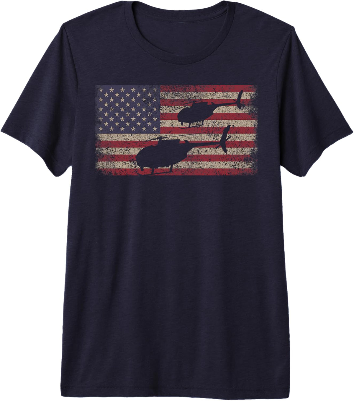 MH-6 Little Bird Helicopter American Flag T-Shirt USA Tees for Men Women - Navy Blue