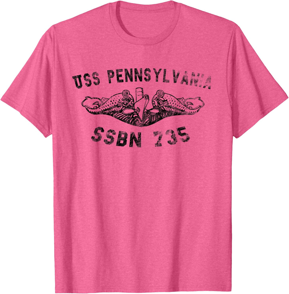 USS Pennsylvania SSBN 735 Submarine Badge Vintage T-shirt T-Shirt - Pink Heather