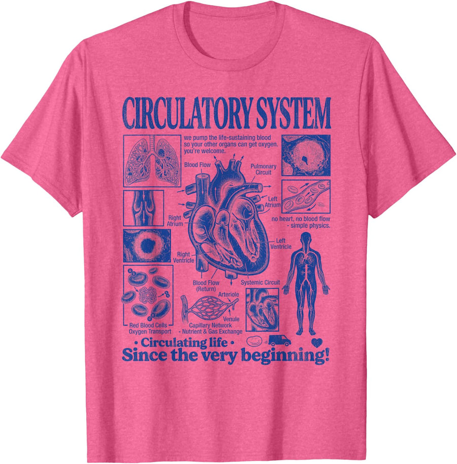 Circulatory System Cardiology Tees Funny Medical T Shirts Human Anatomy Science Gift - Pink Heather