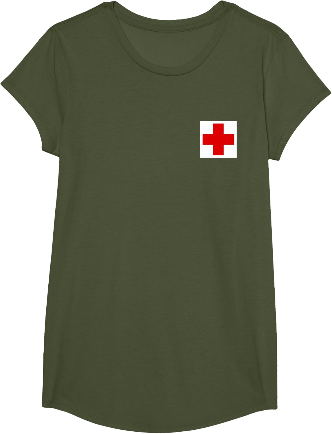 Classic Medic First AID Symbol Army Combat Medic Specialist T-Shirt - Girls Olive Green