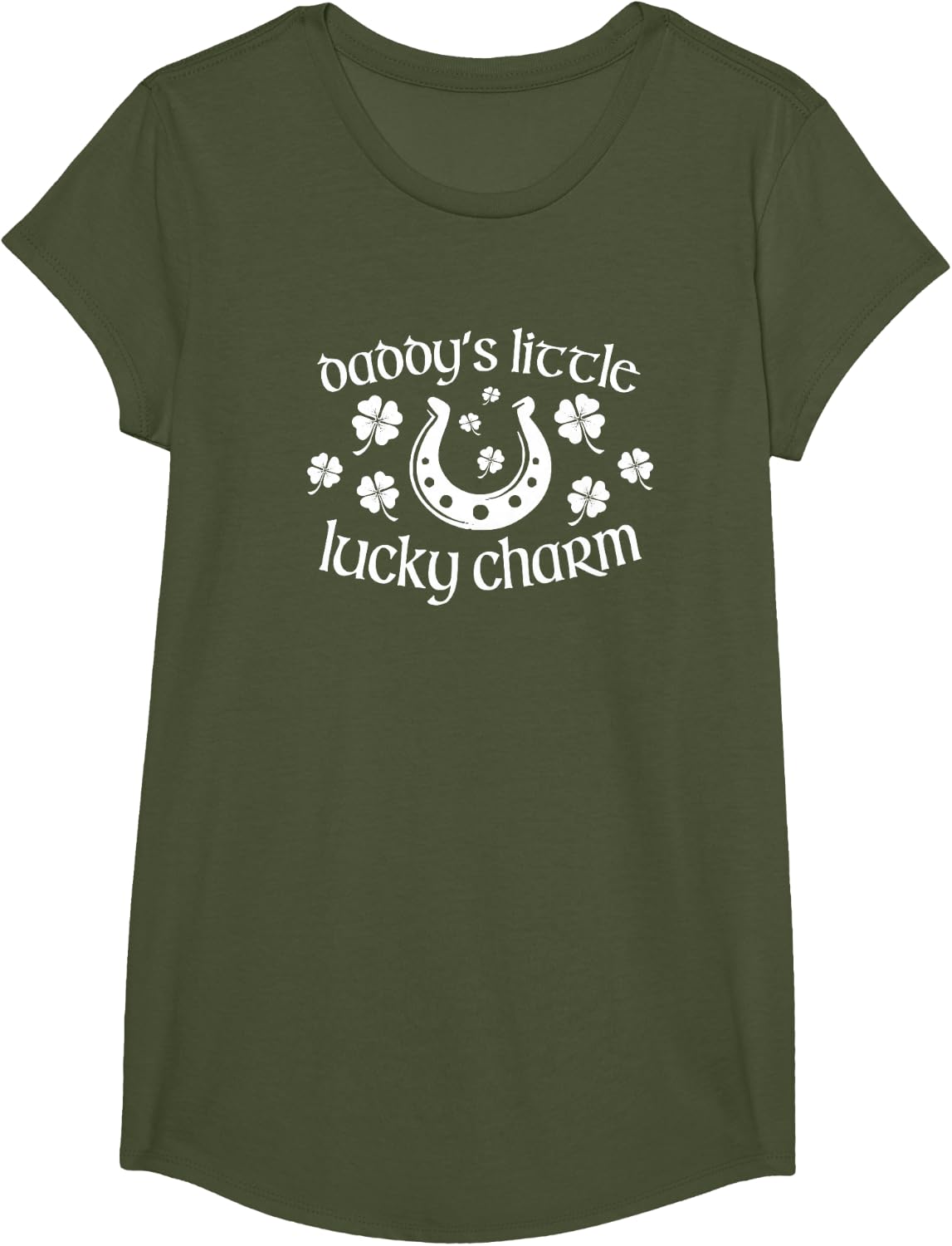 Daddy's Little Lucky Charm St Patrick's Day Toddler Girl Boy T-Shirt - Girls Olive Green