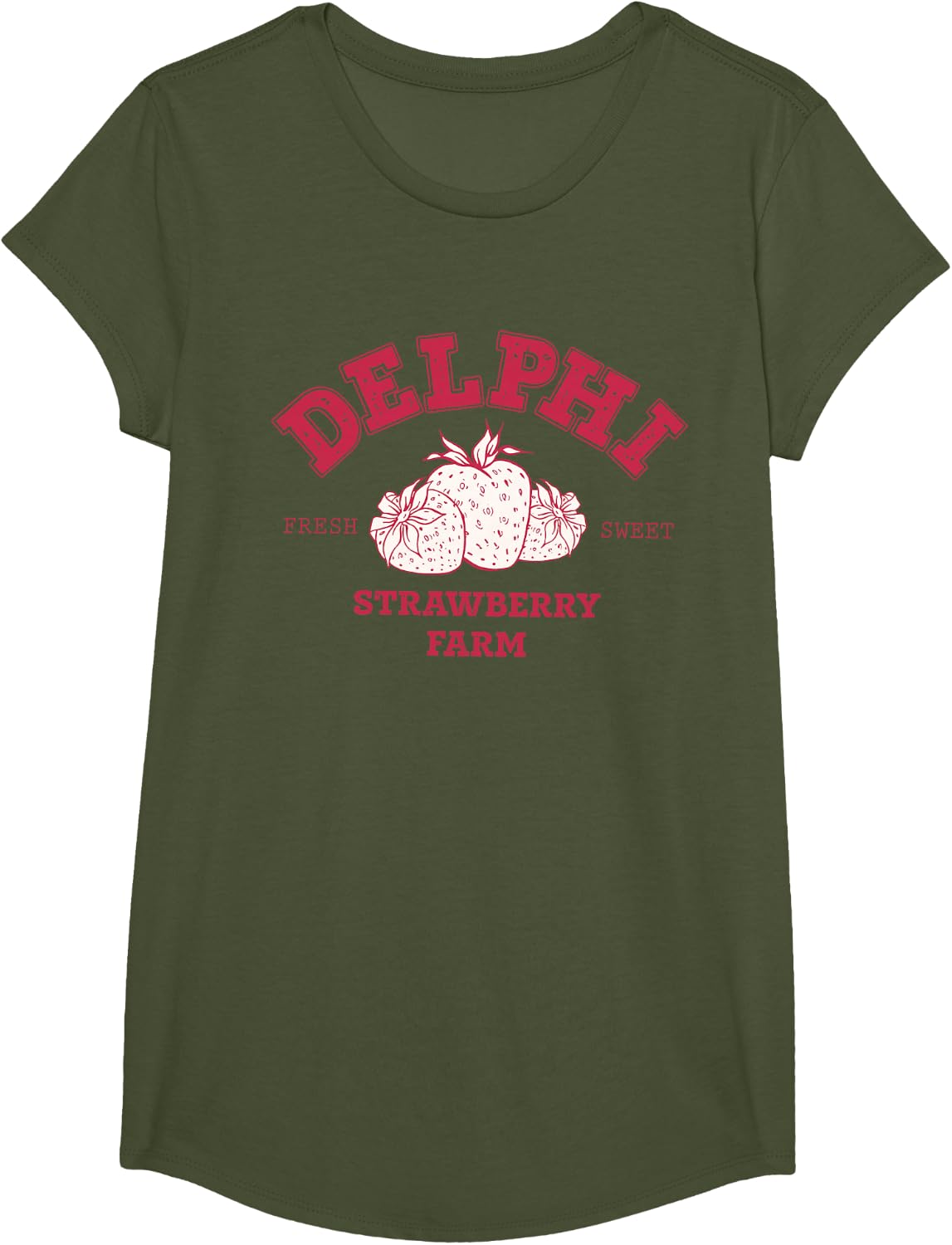 Delphi Strawberry Farm Service Fresh Sweet Womens T-Shirt - Girls Olive Green