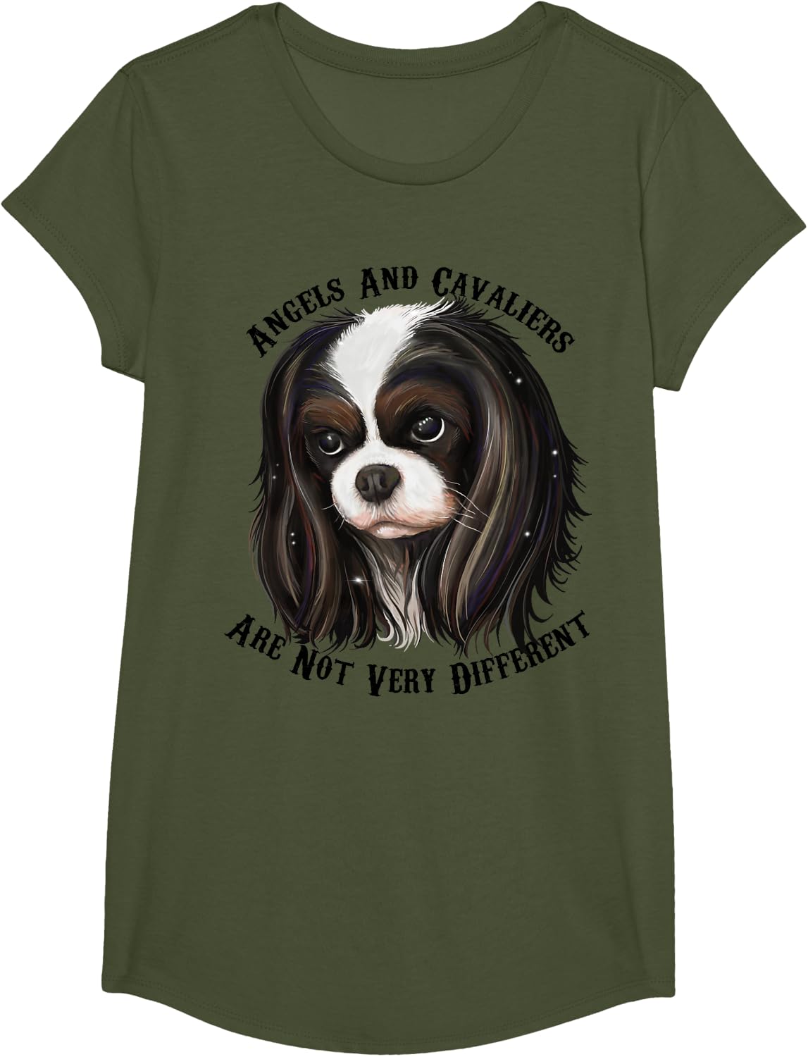 Cavalier King Charles Spaniel tri color T-Shirt T-Shirt - Girls Olive Green