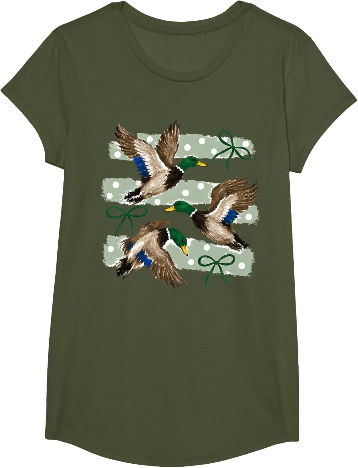 Camo Mom Mallard Duck Camouflage Hunting Camo Bow Girls T-Shirt - Girls Olive Green