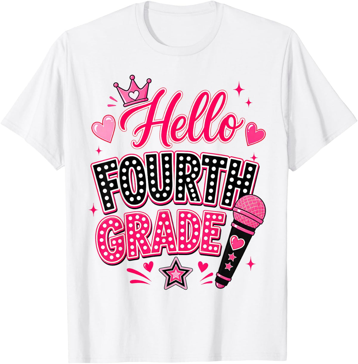Hello 4th Fourth Grade Back to School Girl Teacher First Day T-Shirt - White