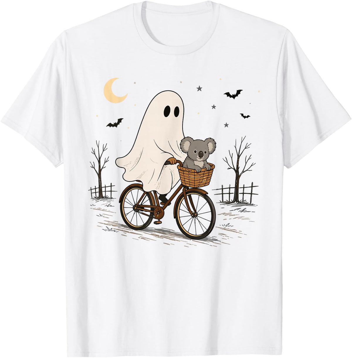 Koala Ghost Bicycle Halloween Night Ride T-Shirt - White