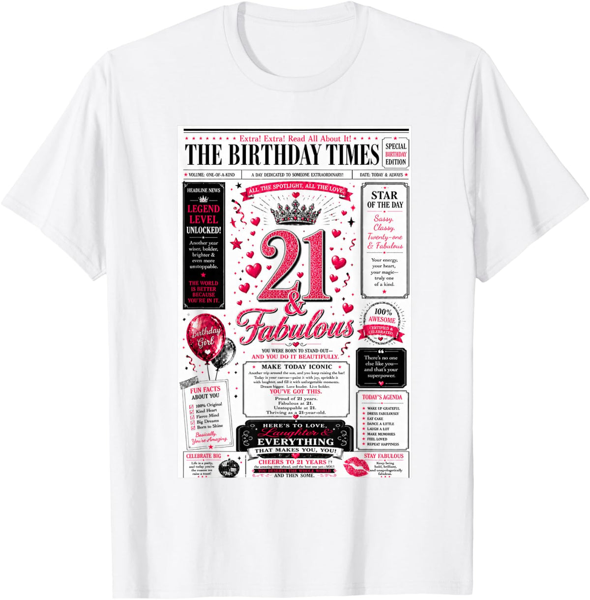 21 & Fabulous Funny Newspaper Headline Happy 21st Birthday T-Shirt - White