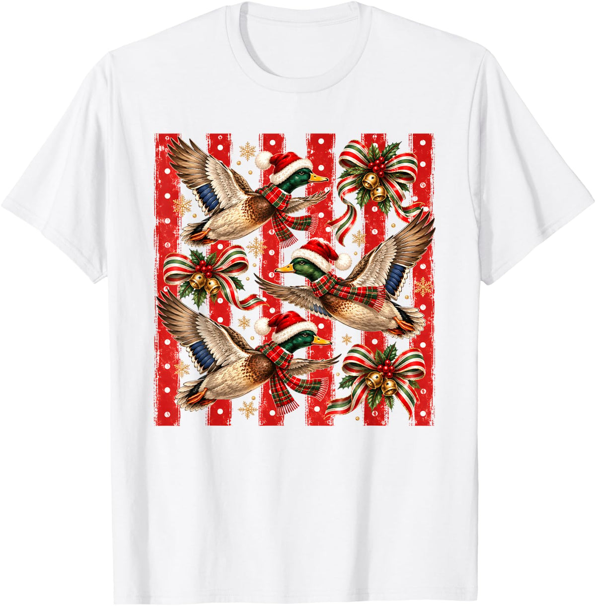 Christmas Mallard Duck Hunter Waterfowl Festive Holiday T-Shirt - White