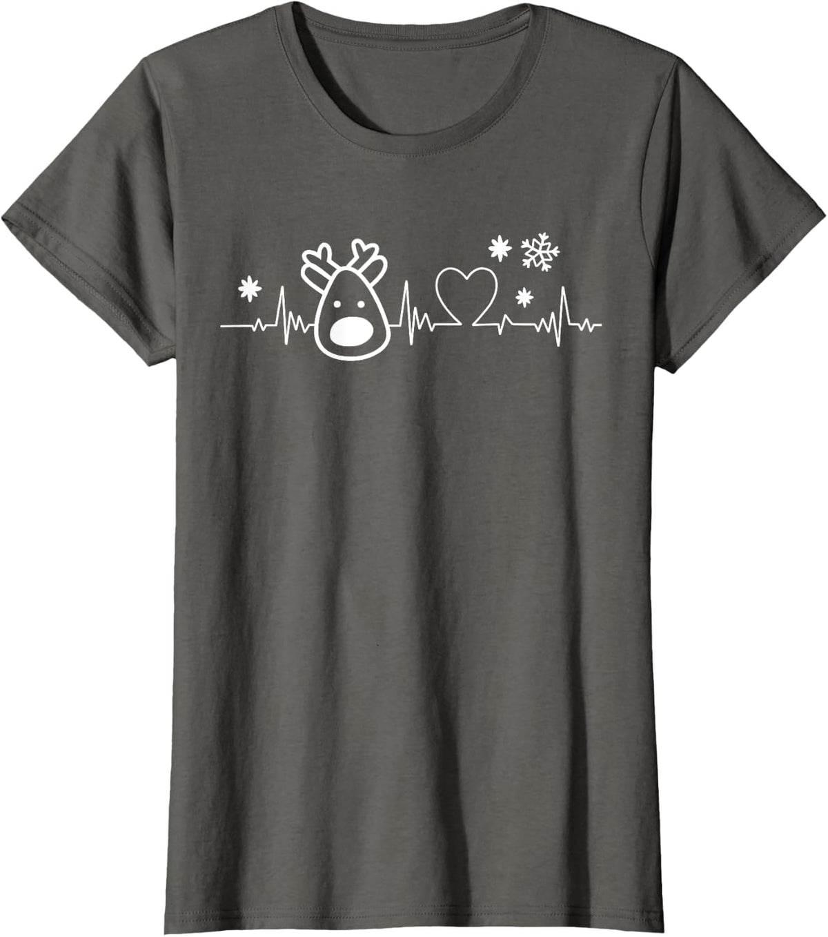 Christmas Heartbeat Heart EKG Nurse Reindeer Snowflake Xmas T-Shirt - Asphalt Grey