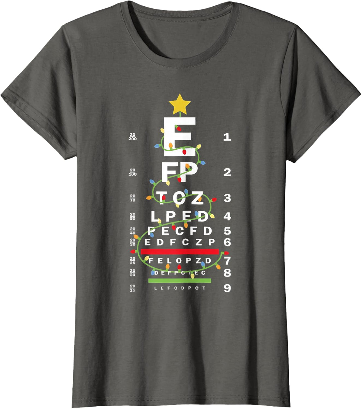 Snellen Eye Chart Test Christmas Tree Ophthalmologist Eye Dr T-Shirt - Asphalt Grey