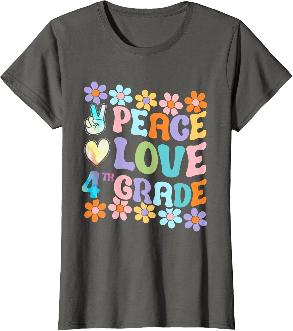 Peace Love 4th grade girls back to school 4th grade groovy T-Shirt - Asphalt Grey