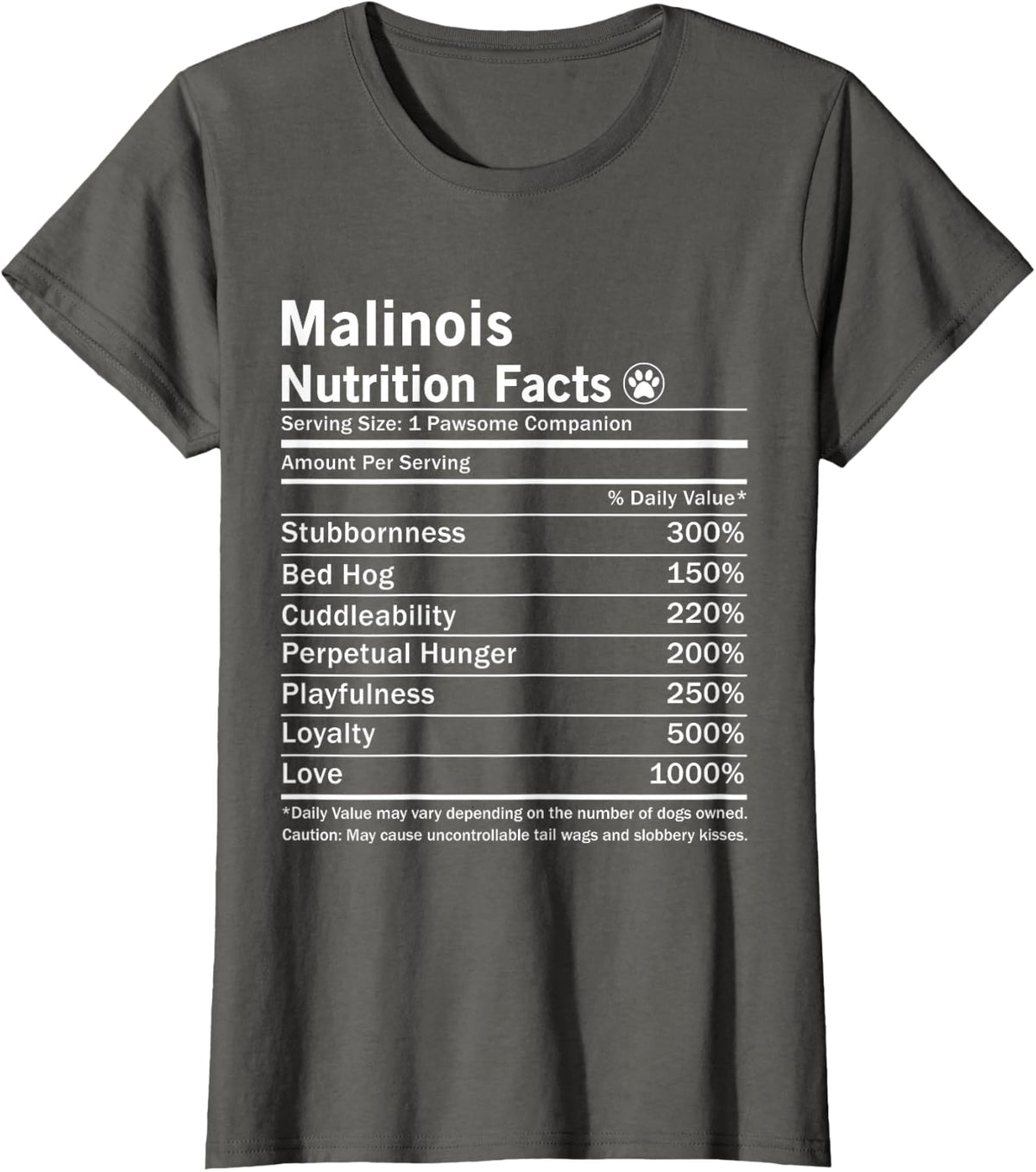 Malinois Nutrition Facts Funny Maligator Dog T-Shirt - Asphalt Grey