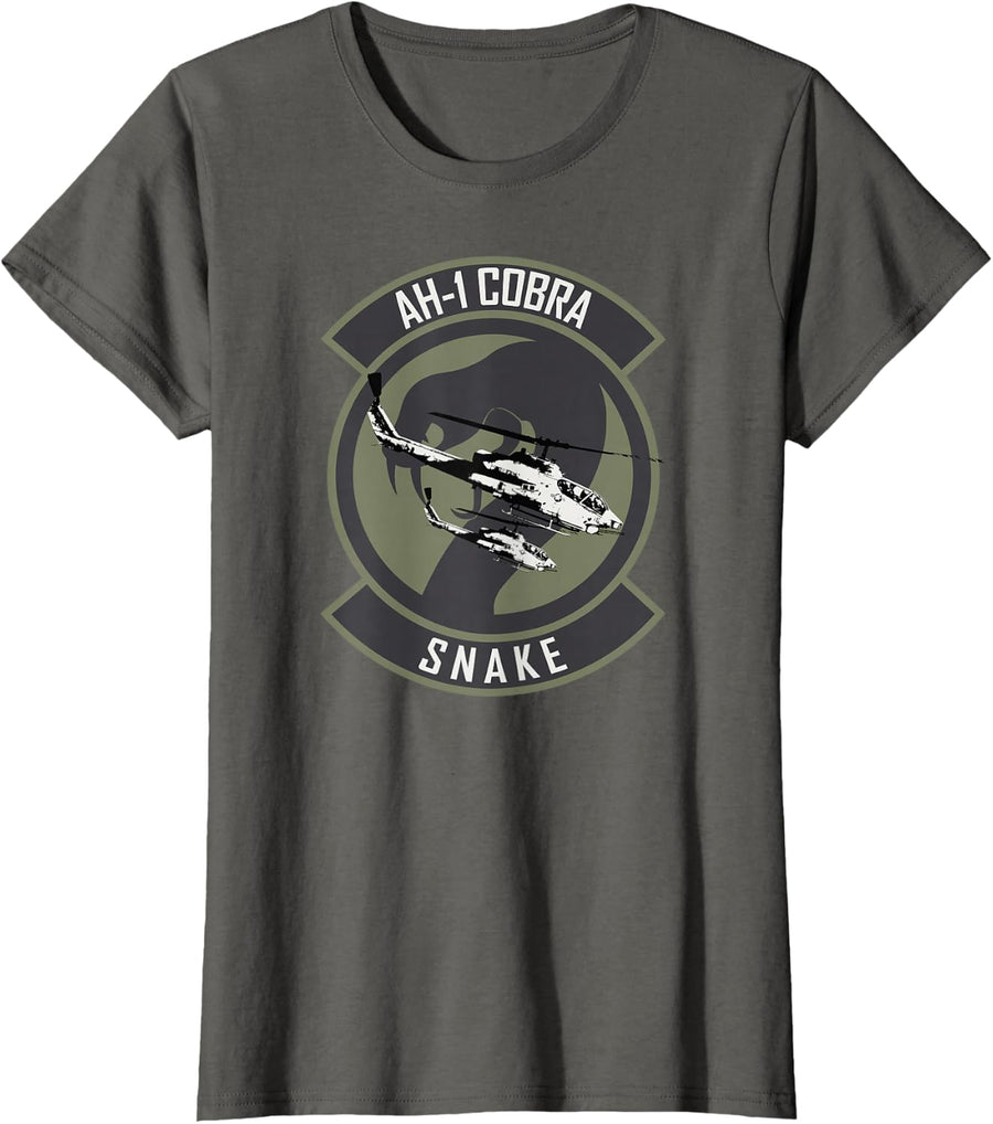 AH-1 Cobra Helicopter Tee Gunship T-Shirt Aviation Shirts for Pilots Veterans Enthusiasts - Asphalt Grey
