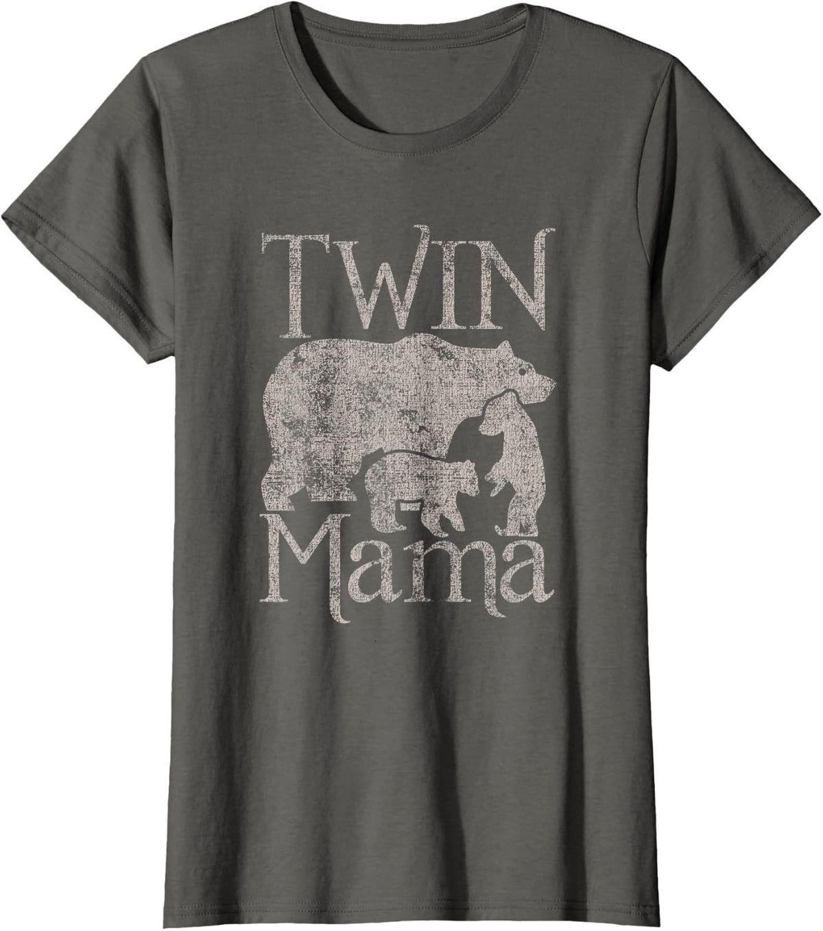 Twin Mama Mom Distressed Mothers Day T-Shirt T-Shirt - Asphalt Grey