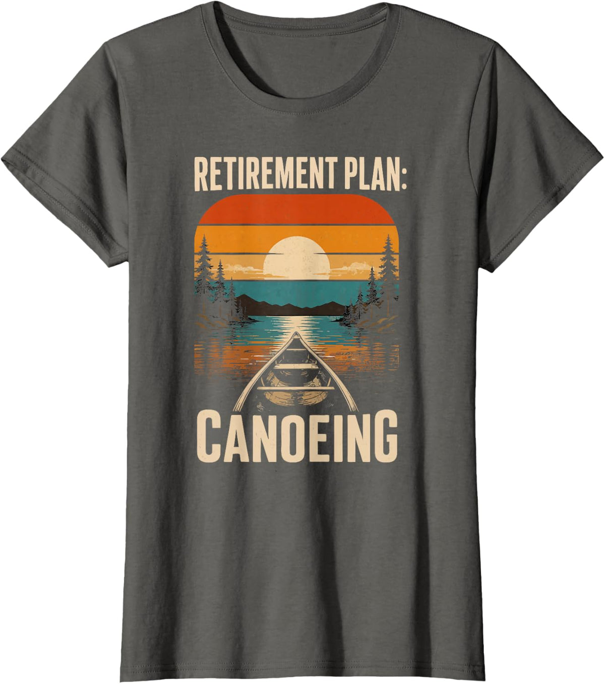 Retirement Plan Canoeing Vintage Sunset T-Shirt - Asphalt Grey