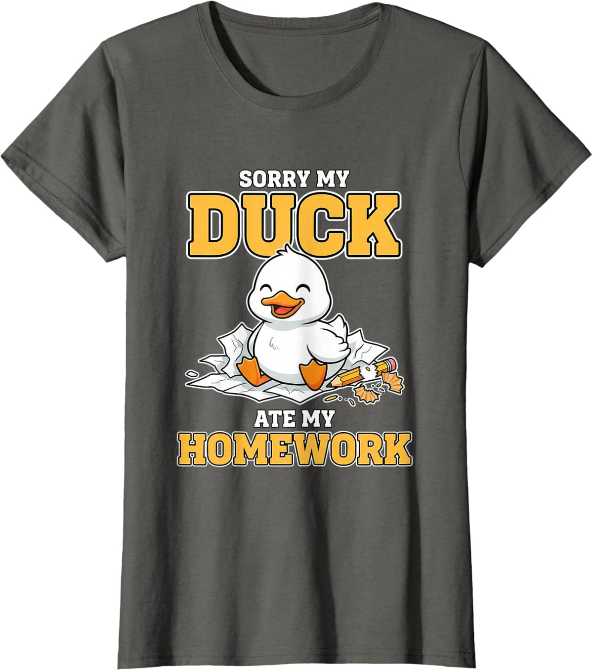 My Duck Ate My Homework Cute Funny Pet Lover School Joke T-Shirt - Asphalt Grey
