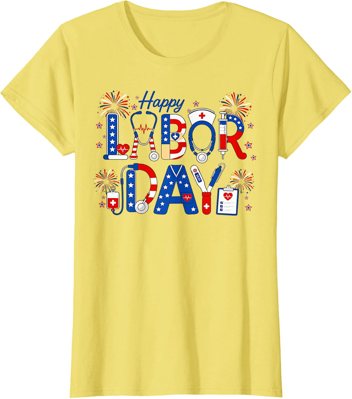 Happy Labor Day RN Registered Nurse Healthcare Labor Day T-Shirt - Lemon Yellow