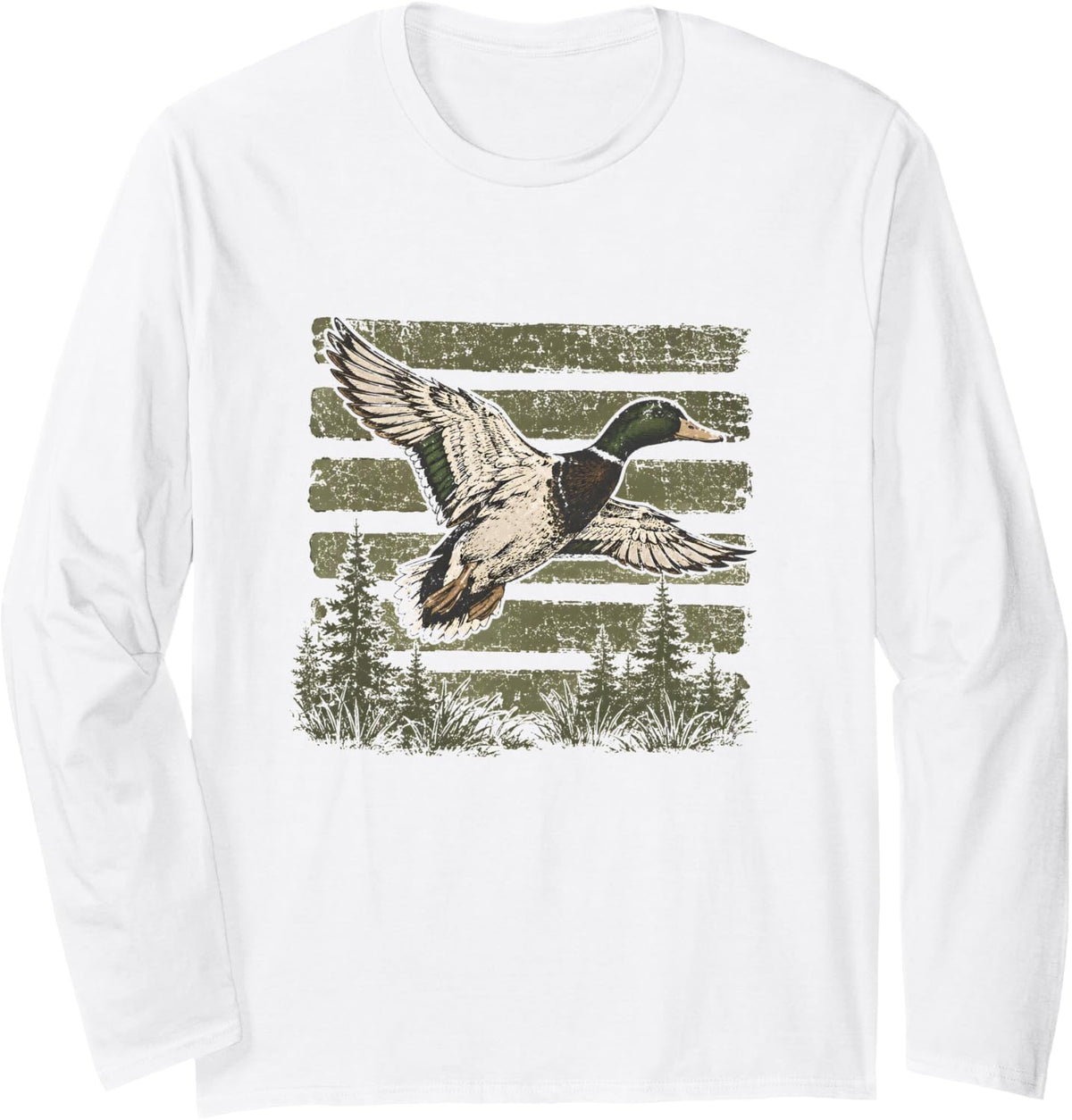 Mallard Duck Waterfowl Hunting Vintage Outdoors Long Sleeve T-Shirt - Adult Unisex White
