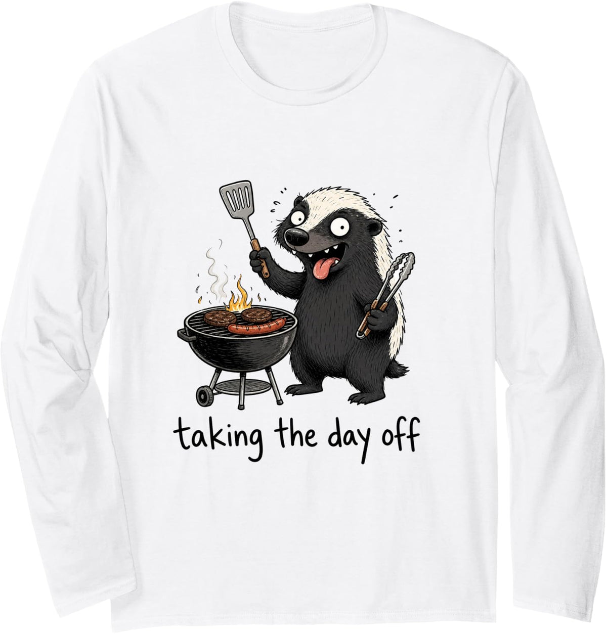 Funny Honey Badgers BBQ Grilling Long Sleeve T-Shirt - Adult Unisex White