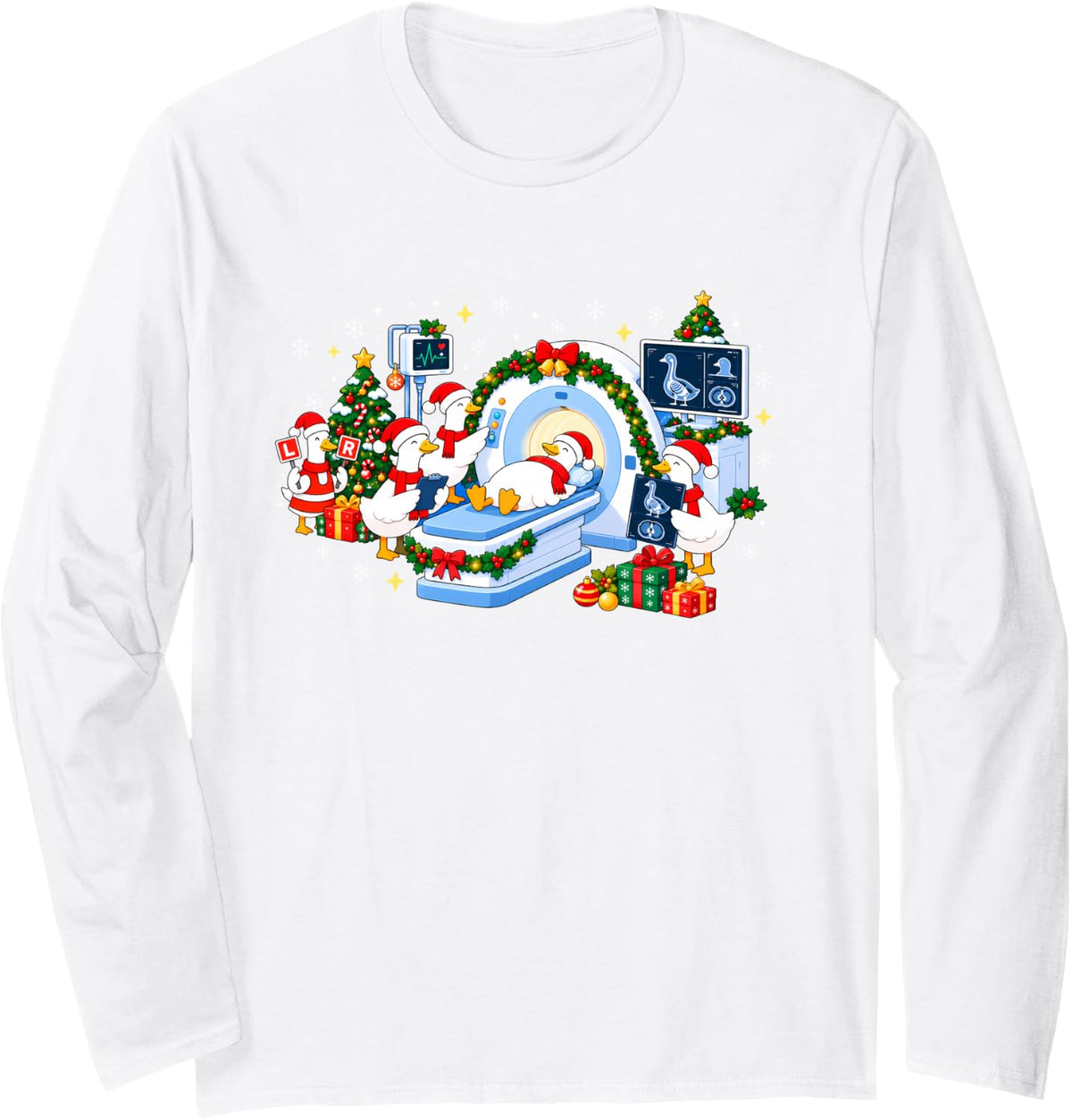 Radiologic Technologist Goose Santa X-ray Tech MRI Christmas Long Sleeve T-Shirt - Adult Unisex White