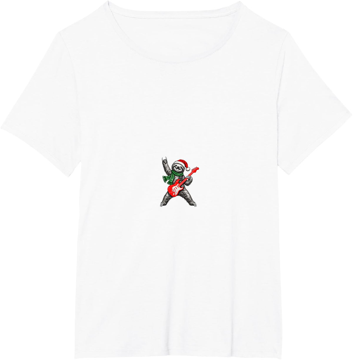 Vintage Sloth Rock Playing Guitar Funny Christmas T-Shirt - White