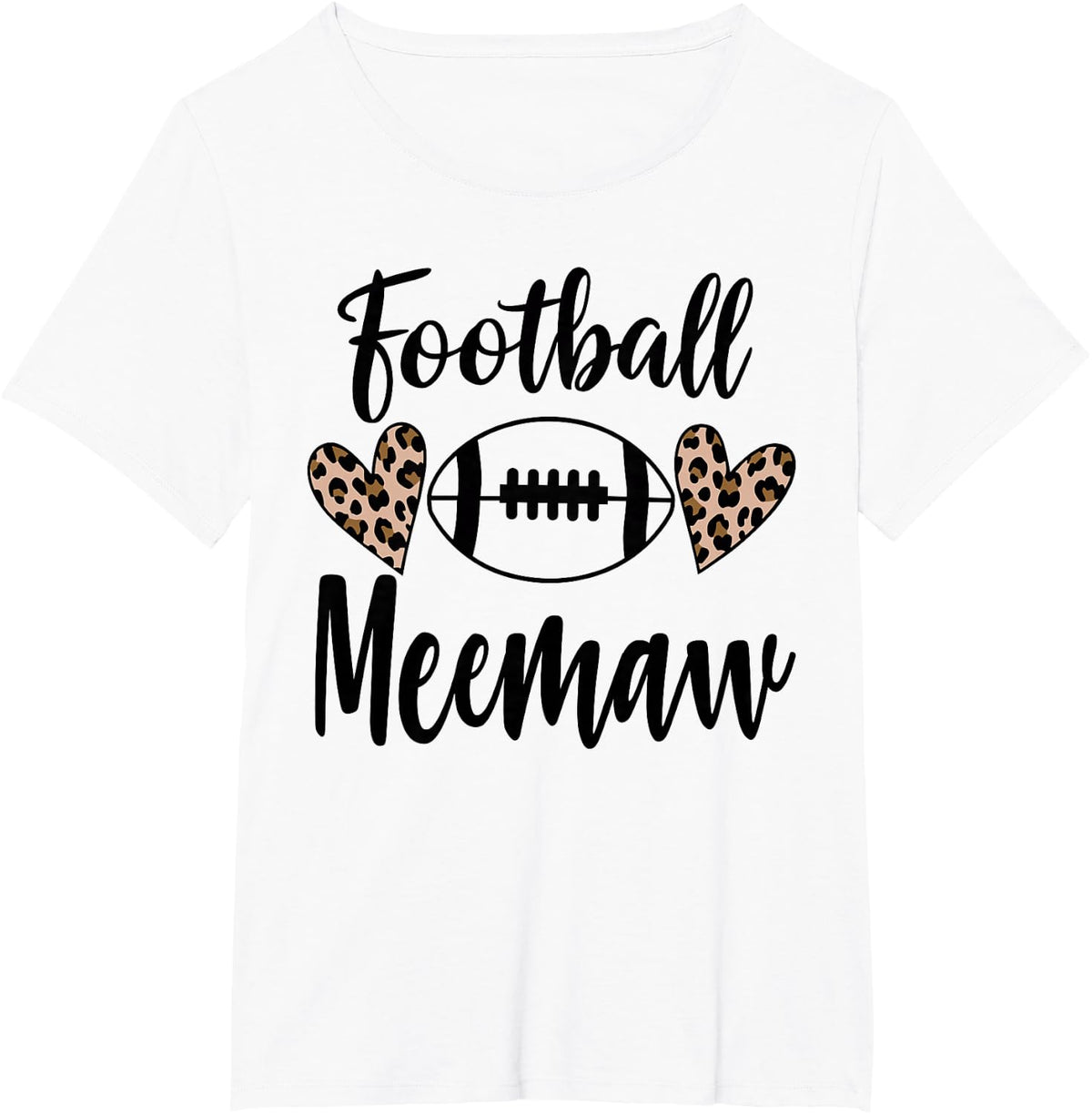 Football Meemaw Leopard Heart Football Funny T-Shirt - White