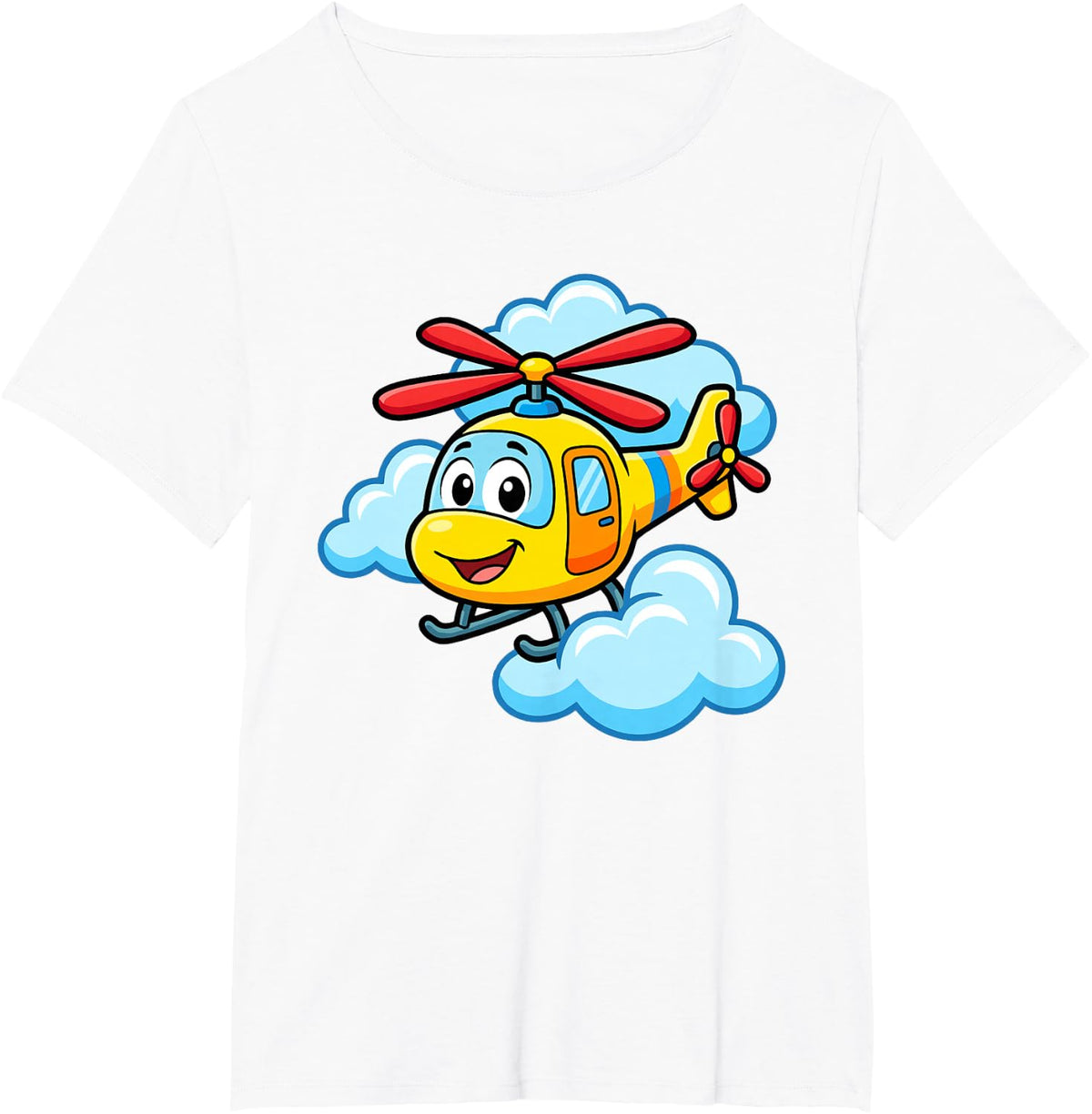 Cute Yellow Cartoon Helicopter Funny Chopper Kids Aviation T-Shirt - White