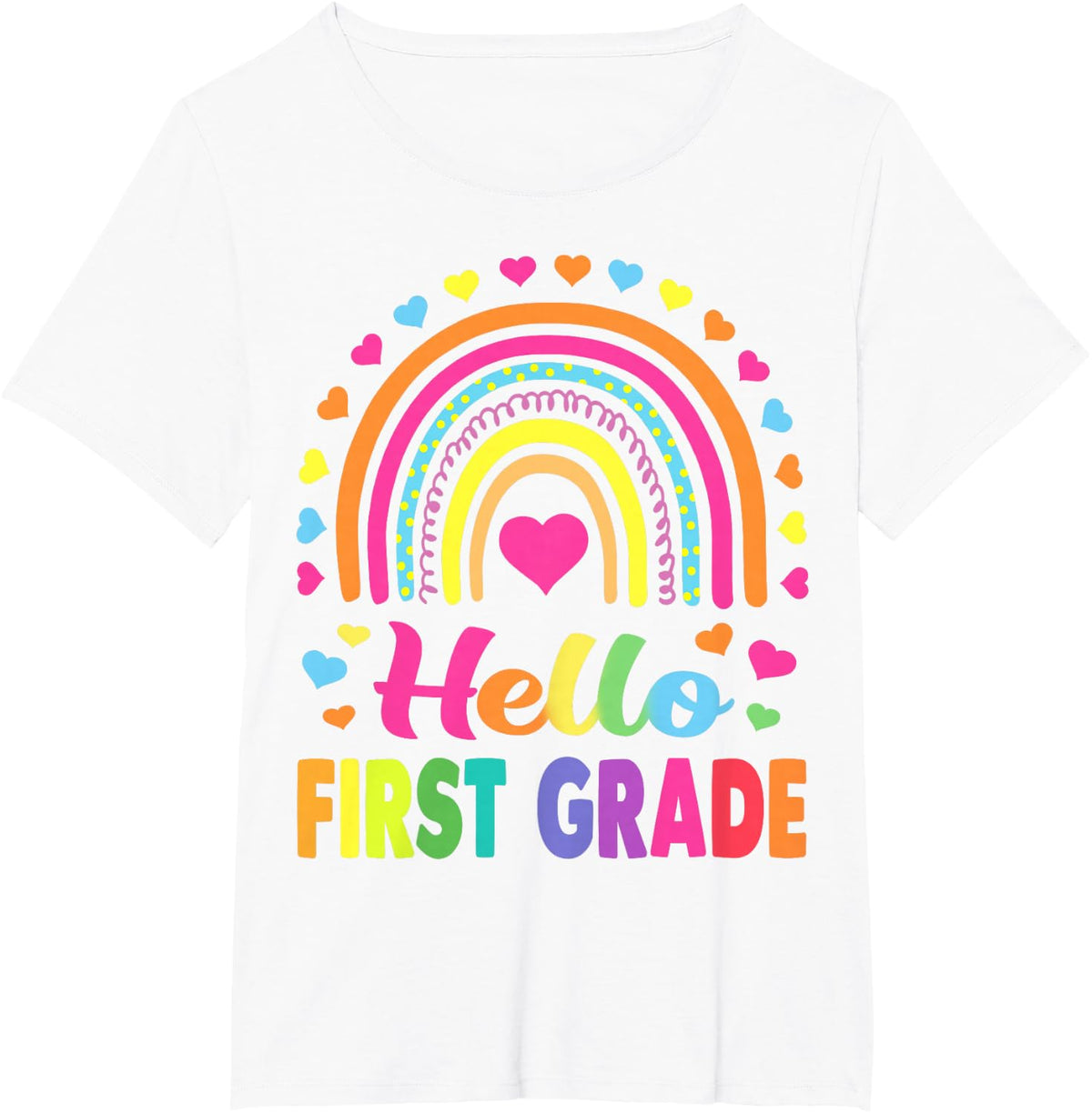 First Grade Rainbow Team Hello 1st Grade Rocks Squad Teacher T-Shirt - White