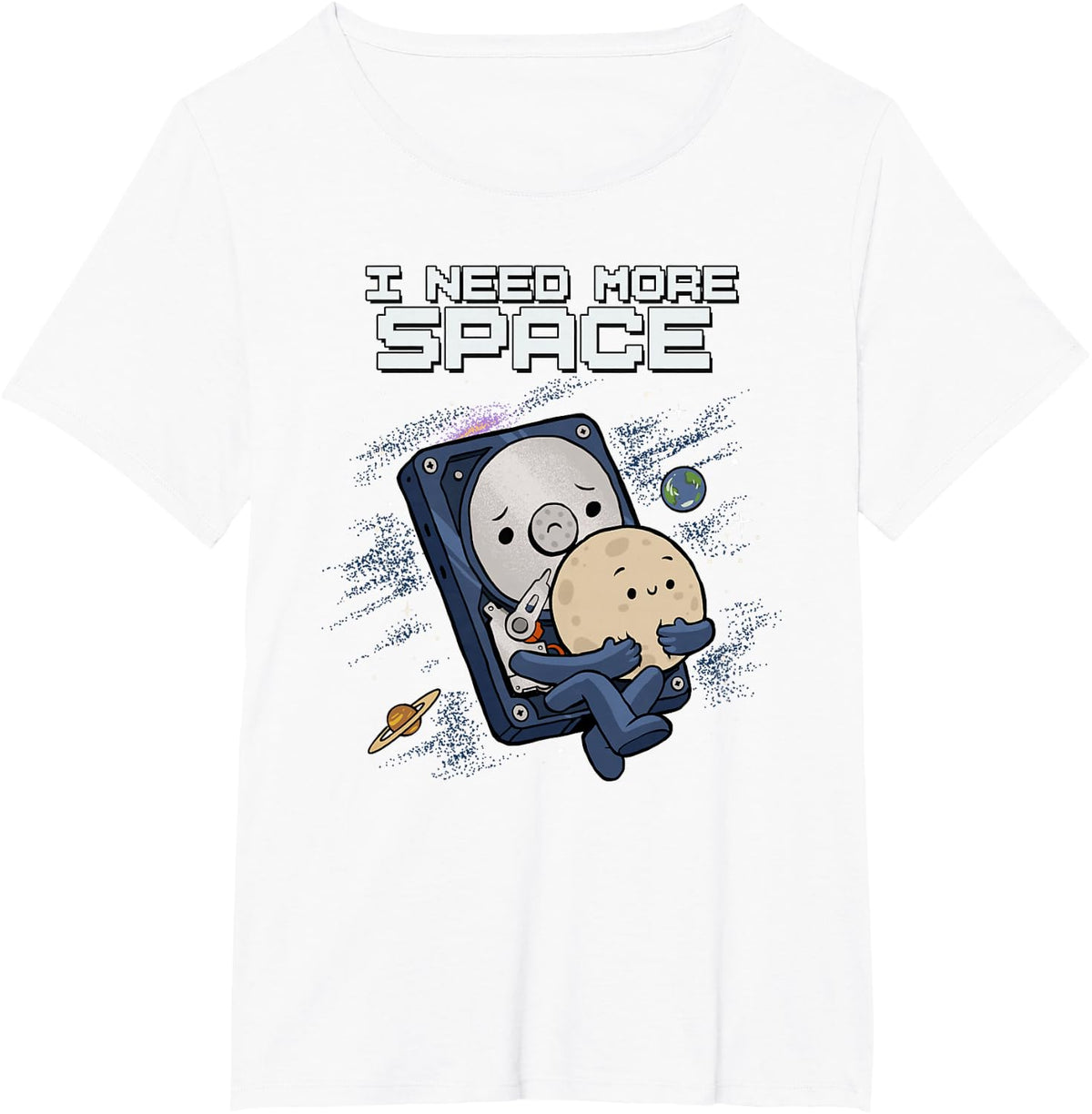 I Need More Space Funny Hard Drive Computer Nerd Geek Retro T-Shirt - White