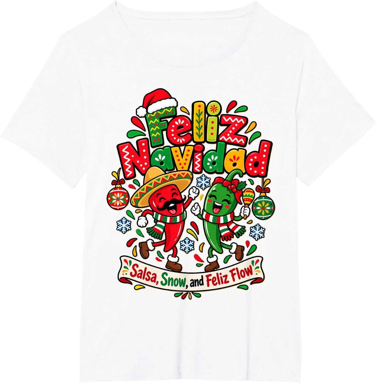Feliz Navidad Spanish Christmas Mexican Food Funny Peppers T-Shirt - White