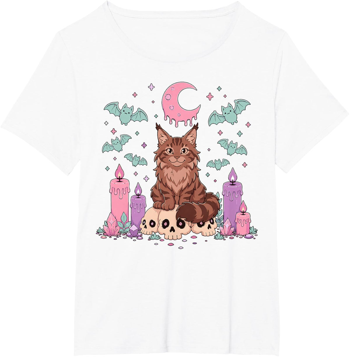Maine Coon Cat Kawaii Pastel Goth T-Shirt - White