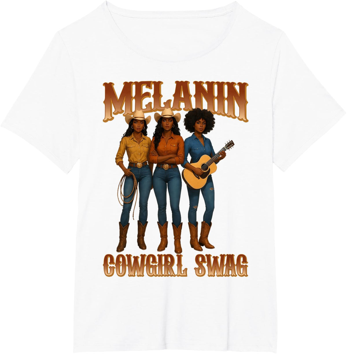 Juneteenth Cowgirls African Melanin Cowgirl Swag Western T-Shirt - White