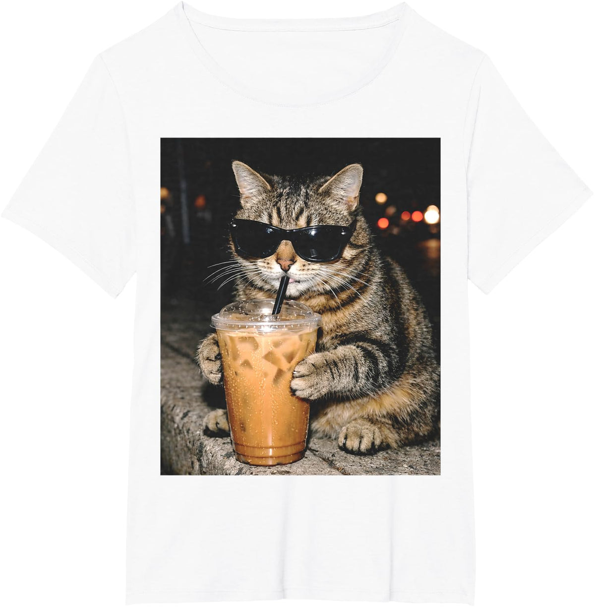 Cat Drinking Iced Coffee Funny Cat Meme T-Shirt - White