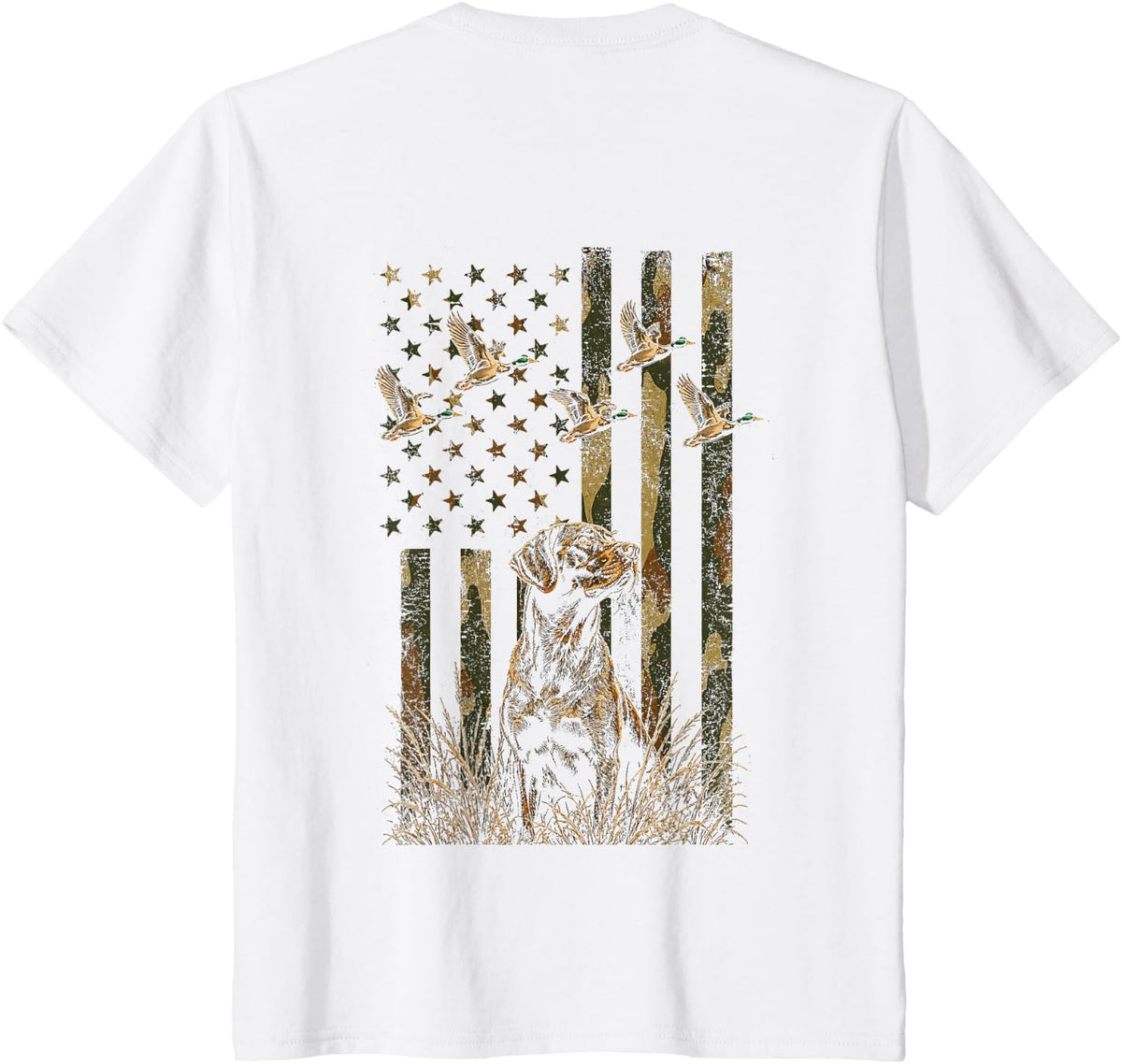 Youth Camo Shirt Mallard Duck Hunting Dog Camouflage American Flag Tee T-Shirt - White
