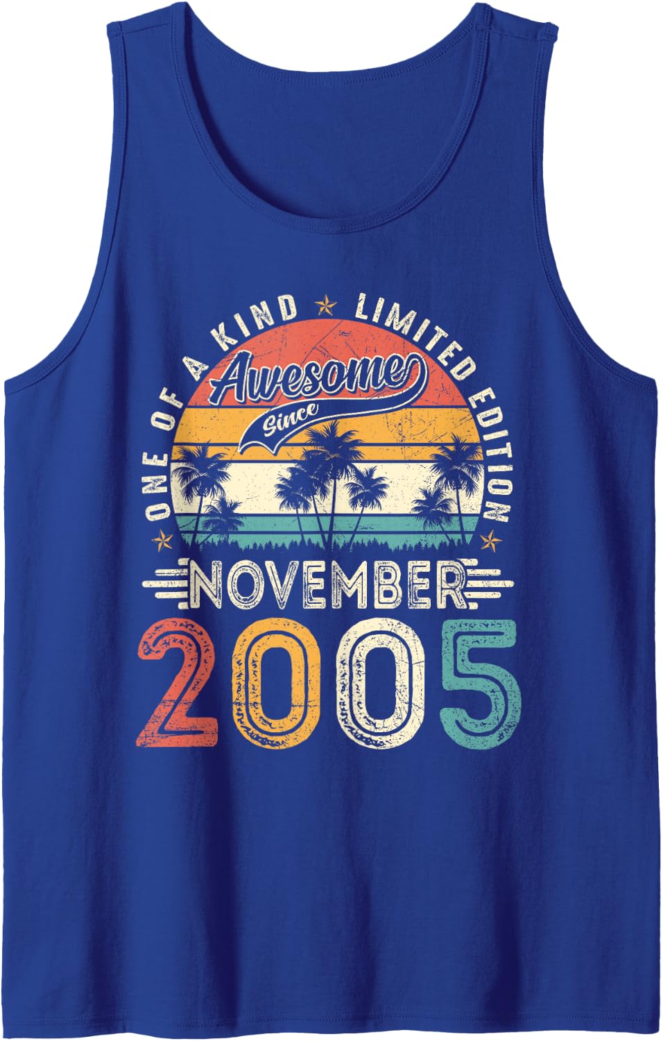 21 Years Old Awesome Since November 2005 21st Birthday Boys Sleeveless Tank Top - Royal Blue