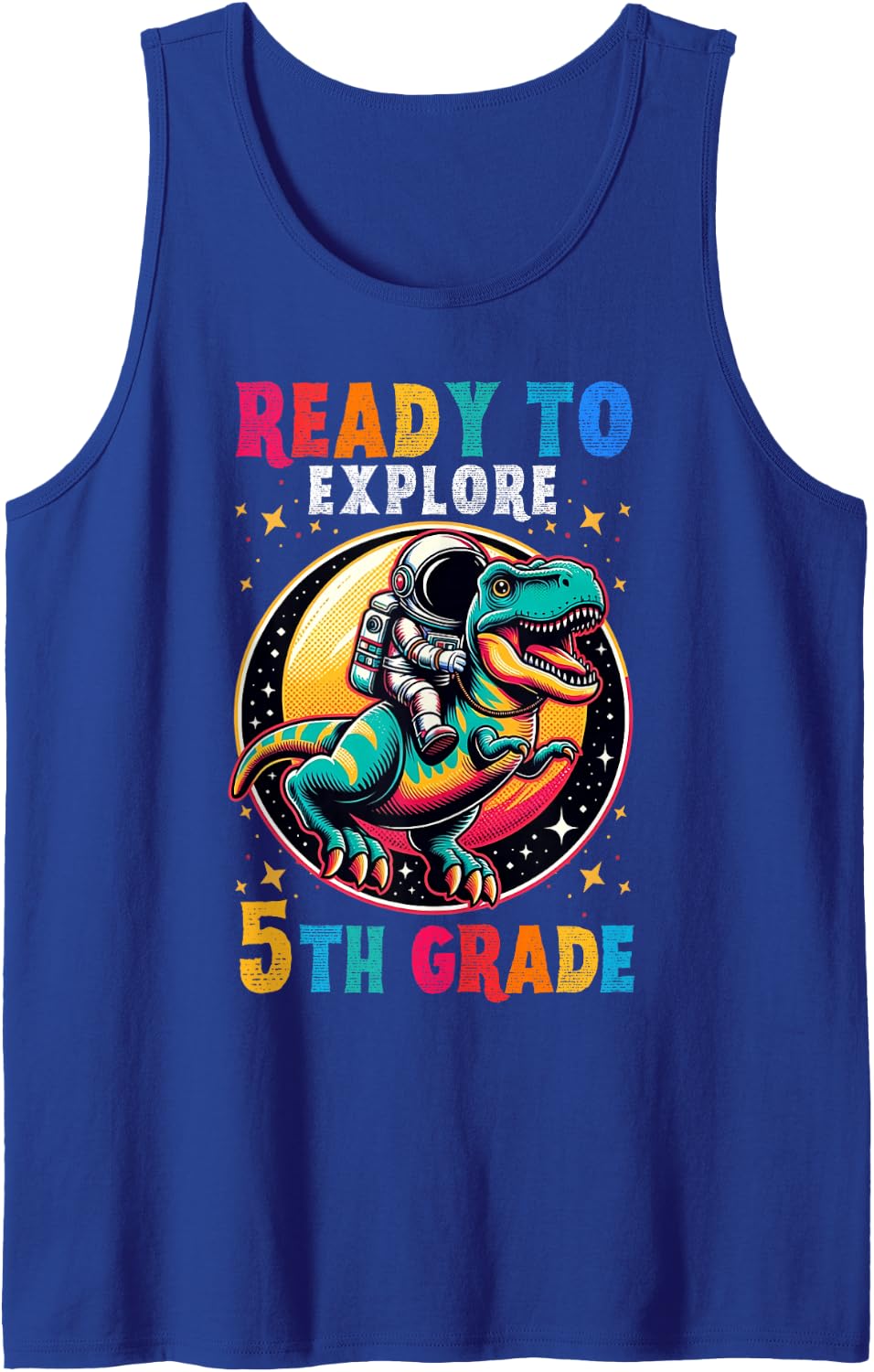 First Day Back to School 5th Grade Astronaut Dinosaur Boys Tank Top - Royal Blue