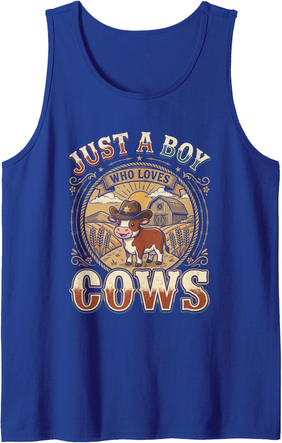 Men's Cow Kawaii Just A Boy Who Loves Cows Sleeveless Tank Top - Royal Blue