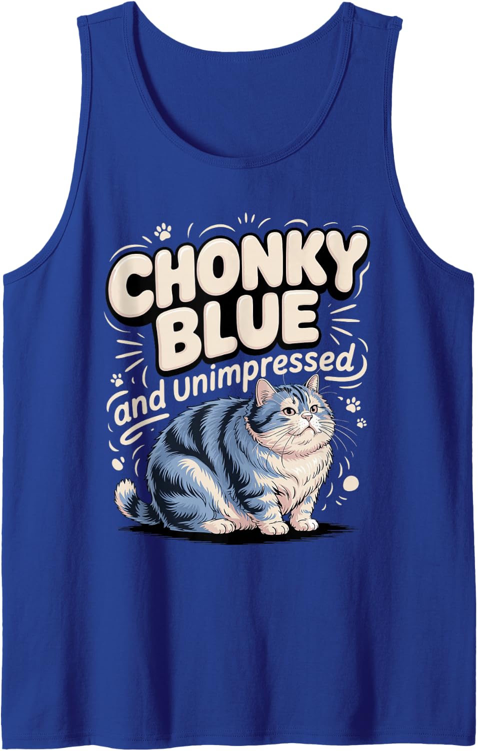 Chonky Blue and Unimpressed British Shorthair Sleeveless Tank Top - Royal Blue