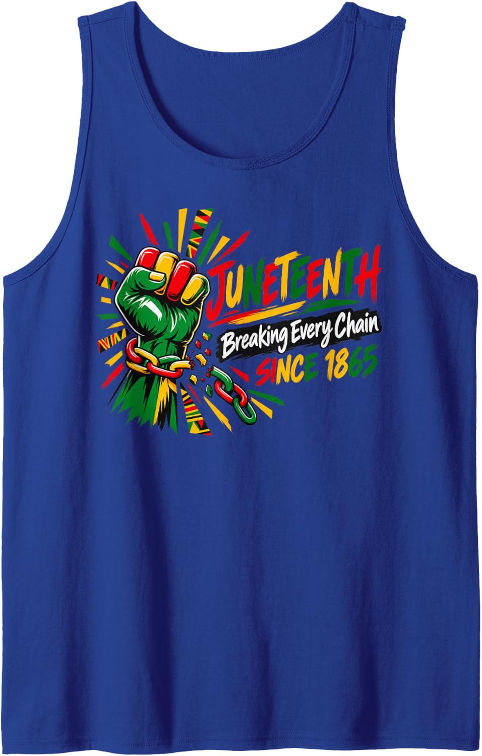Juneteenth Raised Fist Broken Chains Freedom Sleeveless Tank Top - Royal Blue