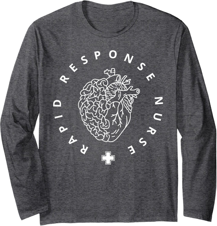 Rapid Response Teams Medical RRT Nurse Nursing Registered Long Sleeve T-Shirt - Adult Unisex Dark Heather Grey