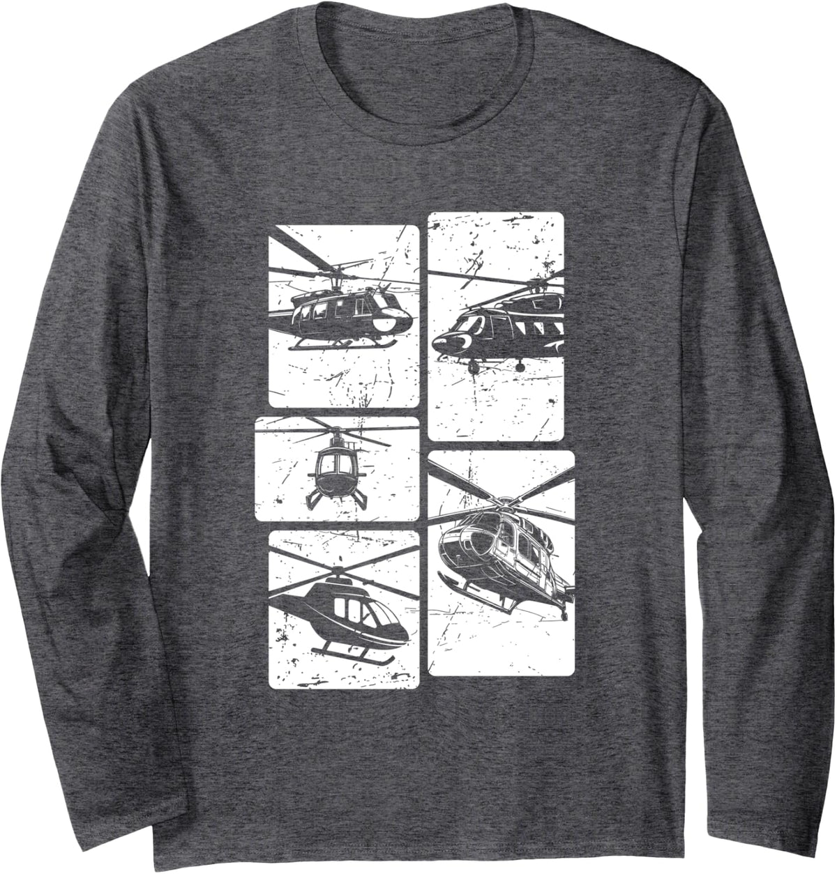 Helicopter Long Sleeve T-Shirt - Adult Unisex Dark Heather Grey