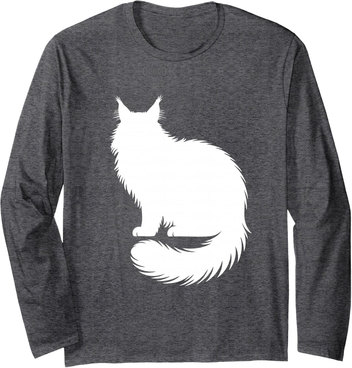 Maine Coon Fluffy Silhouette Cat Lover Long Sleeve T-Shirt - Adult Unisex Dark Heather Grey