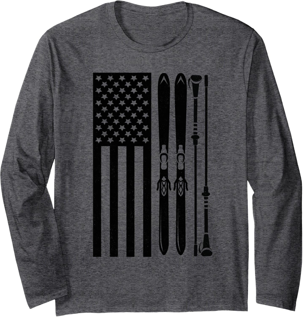 Skiing Skier Ski Long Sleeve T-Shirt - Adult Unisex Dark Heather Grey