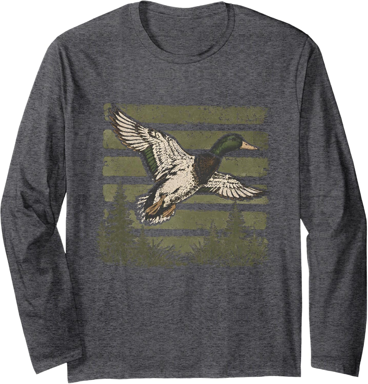 Mallard Duck Waterfowl Hunting Vintage Outdoors Long Sleeve T-Shirt - Adult Unisex Dark Heather Grey