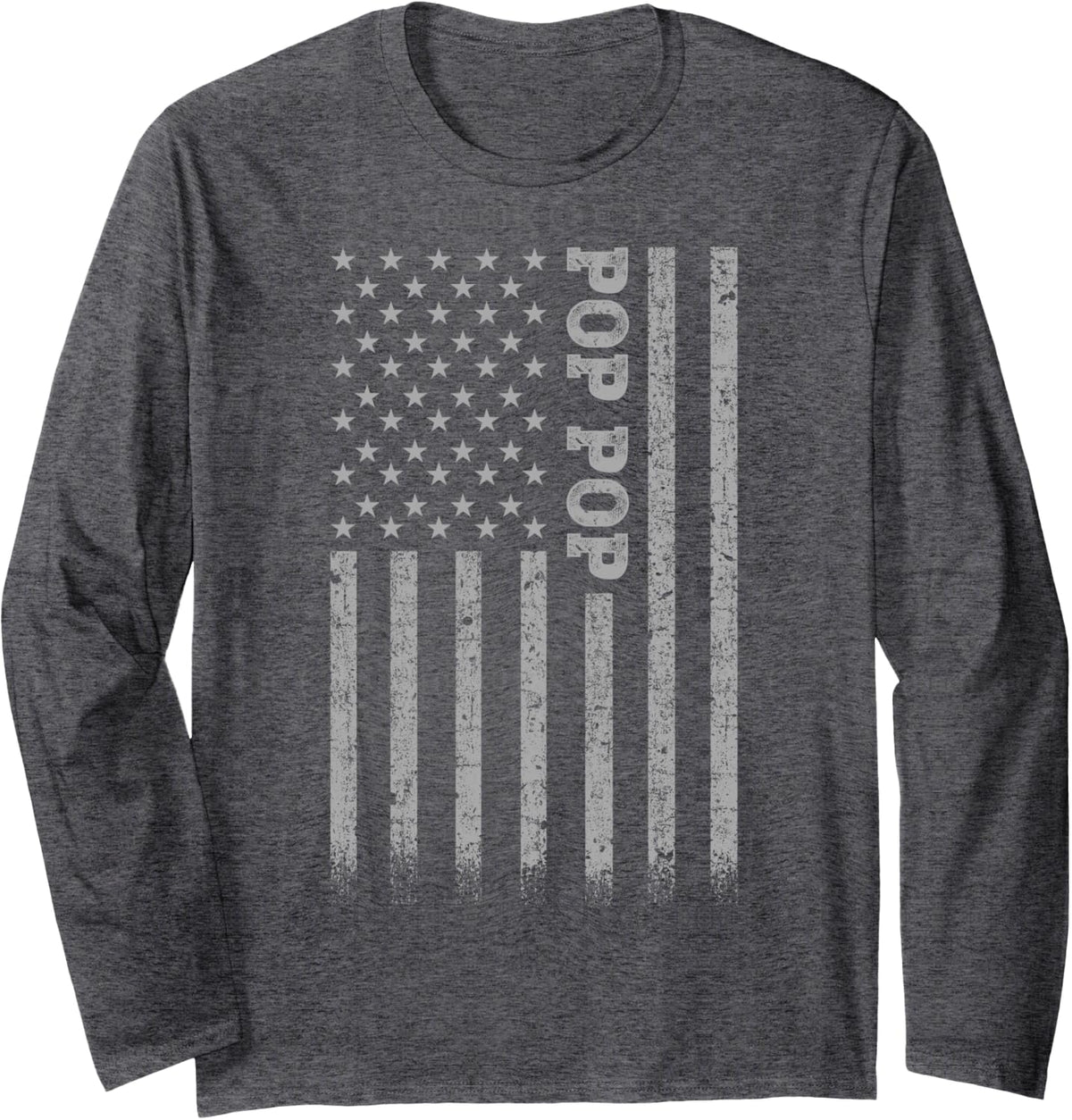 Pop Pop American Flag Long Sleeve T-Shirt - Adult Unisex Dark Heather Grey